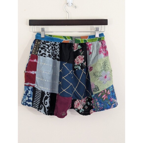Advance Patchwork Shorts Womens Small Medium Boho Drawstring Rayon India Festiva - Picture 6 of 8